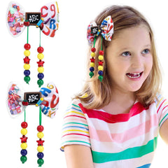 Halloween Hair Bows for Girls, 2PCS Spider Web Bow Clips, Halloween Hair Clips with Beads, Orange Hair Accessories for Girls Women (Beads)