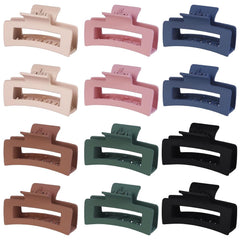 12 Pack 3.5 Inch Matte Square Hair Claw Clips for Women, Strong Hold Neutral Claws for Thick Thin Hair (Light Colors)