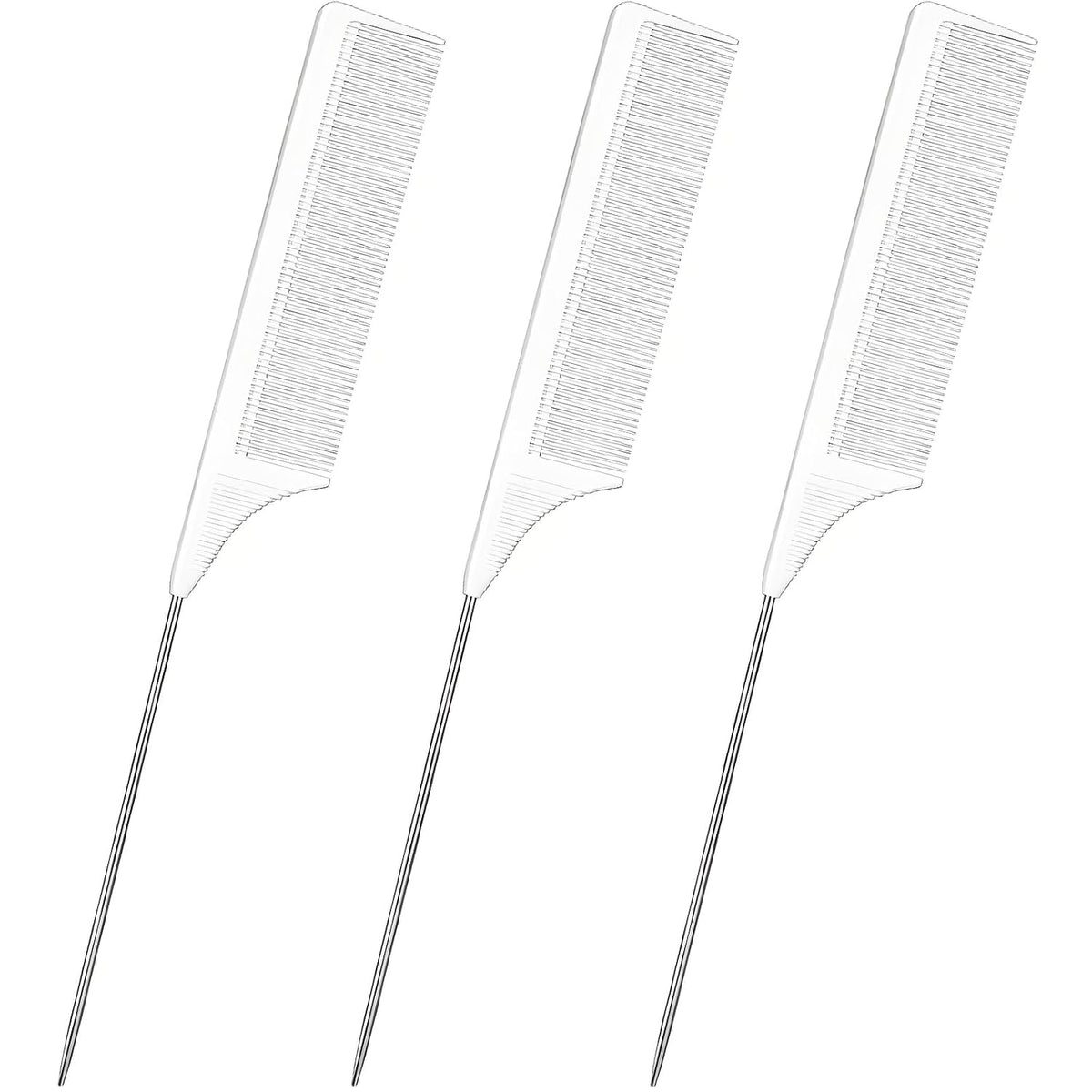 3 Pack Hair Rat Tail Combs Set, Parting Rattail, Teasing Fine Tooth Comb, Metal Hair Pick Detangling, Heat Resistant Carbon Fiber Teasing Comb, and Stainless Steel Pintail(Black)
