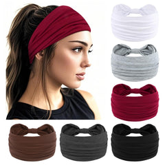 YARIEW Boho Wide Bandana Headbands - Stretch Knotted Elastic Head Wraps for Women, Yoga, Workout, and Hair Accessories (6 Pack)