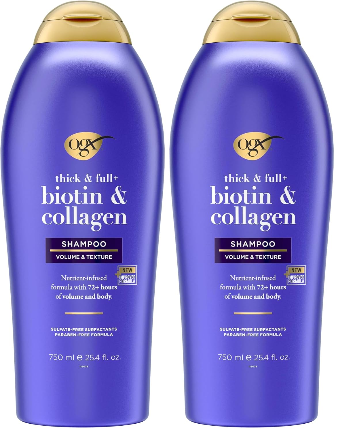 OGX Thick & Full + Biotin & Collagen Volumizing Shampoo, Nutrient-Infused Hair Shampoo with Vitamin B7 Biotin Gives Hair Volume & Body for 72+ Hours, Sulfate-Free Surfactants, 25.4 fl. oz