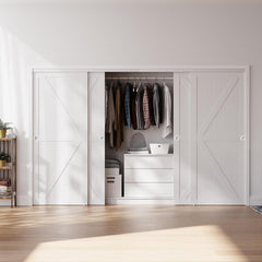 Sliding Closet Door for 60"x 80" Opening, Preassembled Closet Door with Hardware Kit Included, Water-Proof PVC Surface, Easy Install, White