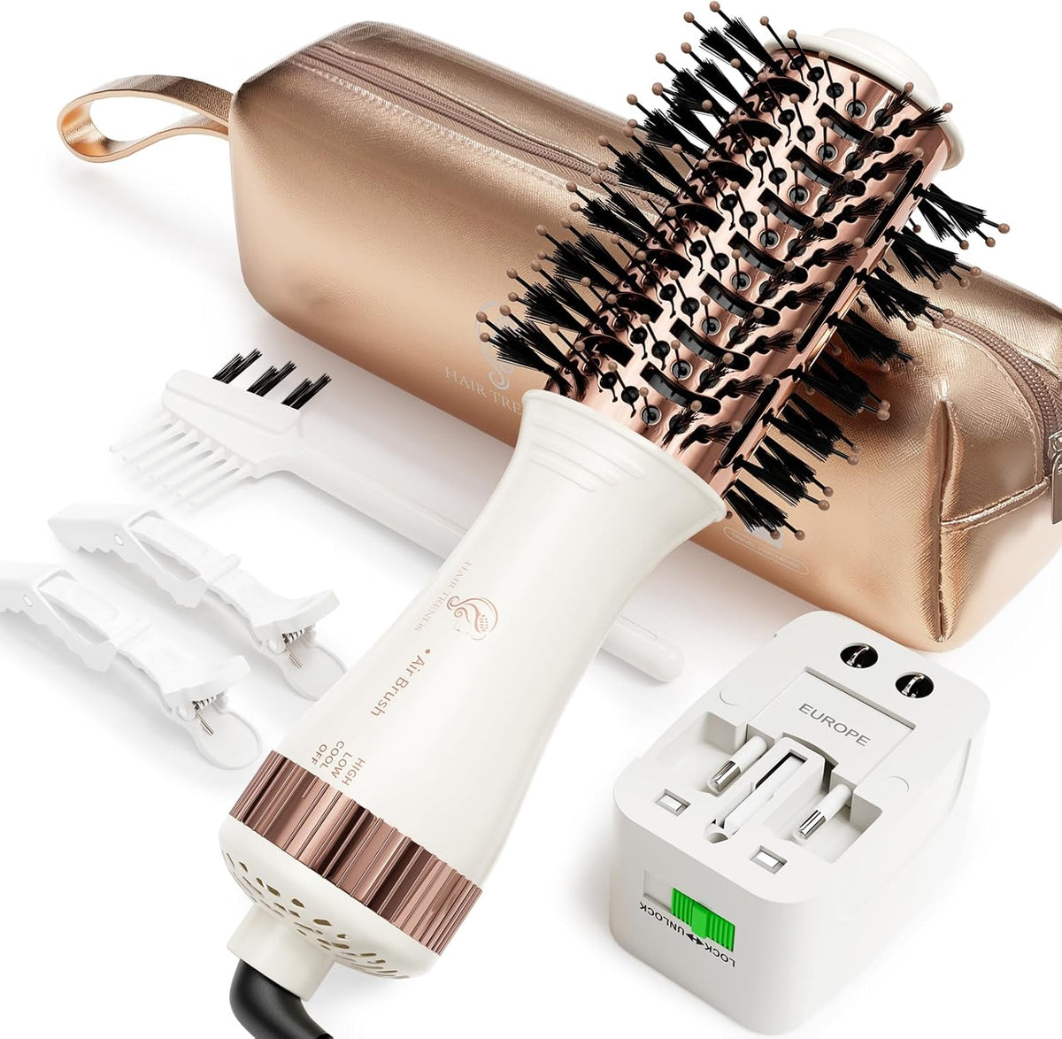 Travel Blow Dryer Brush in one, Dual Voltage Mini Hot Air Brush, Hair Trends Nano Titanium 2 Inch One Step Hair Dryer and Styler Volumizer Oval Shape