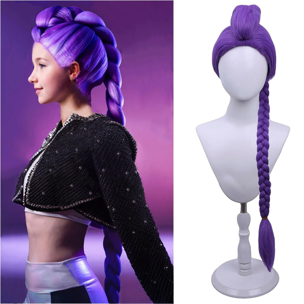 Kids Purple Braided Wig for Girls Child Long Braid Purple Wig Cosplay Synthetic Wigs with Wig Cap