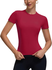 Womens Workout Compression Shirts,Athletic Dry Fit Yoga Gym Pilates Shapewear Tops,Cute Crop Y2K Short Sleeve Clothes