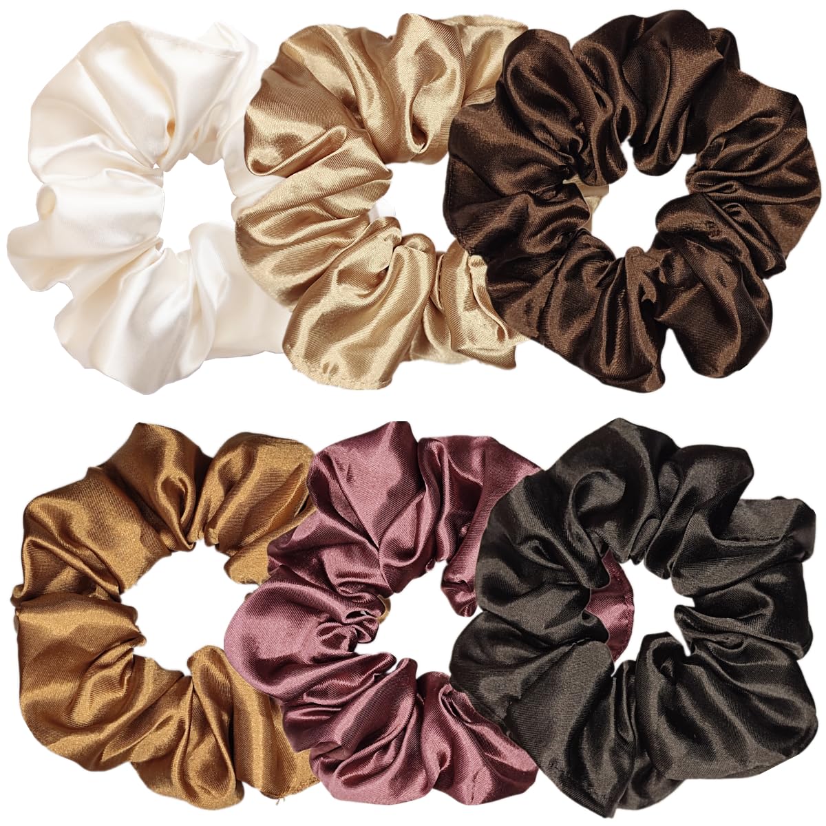 6 Pcs Satin Scrunchies - Soft Hair Ties, Ponytail Holders, Hair Bands, Hair Accessories for Women and Girls (4.3 inch, White)