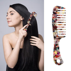Large Wide Tooth Hair Comb, LADYAMZ [Tortoise Shell] Cellulose Acetate Round Tooth Comb for Straight/Curly Hair,Short/Long Hair Women Men or Kids, Easy Detangling Wet or Dry, Anti-static (Ivory)