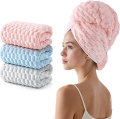 REDKISS Blue Microfiber Hair Towels - Extra Large Hair Towel Wrap for Women, 24x42 inch Hair Towels with Elastic Strap, Super Soft Hair Drying Towels for Long, Thick, Curly Anti Frizz Turbans