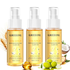 24K Gold Argan, Coconut, and Olive Oil Serum for Frizz Control, Shine, and Split End Repair - Nourishing Hair Treatment with Vitamin E, 2.02 fl oz, 60ml
