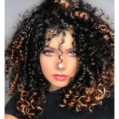 rosmile Curly Wigs for Black Women - Natural Black Synthetic African American Full Kinky Curly Afro Hair Wig with Bangs