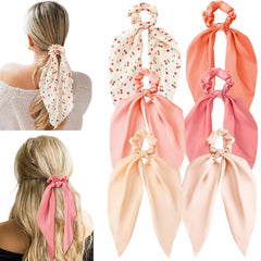 6 PCS Bow Silk Scrunchies, Hair Ties with Bows, Hair Scrunchies for Women Girls, Knotted Bows Silk Hair Ties, Satin Hair Ribbon Elastic Hair Tie Hair Accessories Gifts Holiday