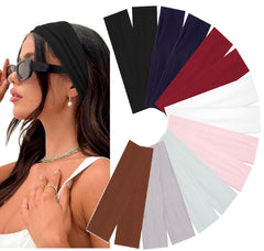 Elastic Non-Slip Soft Cloth Fabric Women's Headbands 16 Pack - Yoga, Running, Sports Hair Accessories in Black, Brown, Beige, Thick