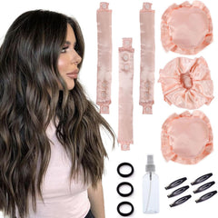 3 Sets Bun Bons Heatless Curls Satin Heatless Curling Set Overnight Curls Blowout Rods soft Hair Curlers to Sleep in with Bonnet Cap No Heat Silk Wrap Headband Roller SPink