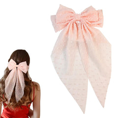8 Inch Hair Bows Barrettes for Women & Girls Large Satin Bow Hair Clip with Long Tail - Elegant Hair Ribbon for French Stylish Looks -Chic Soft Cloth Oversized Bows Hair Accessories (Blue)