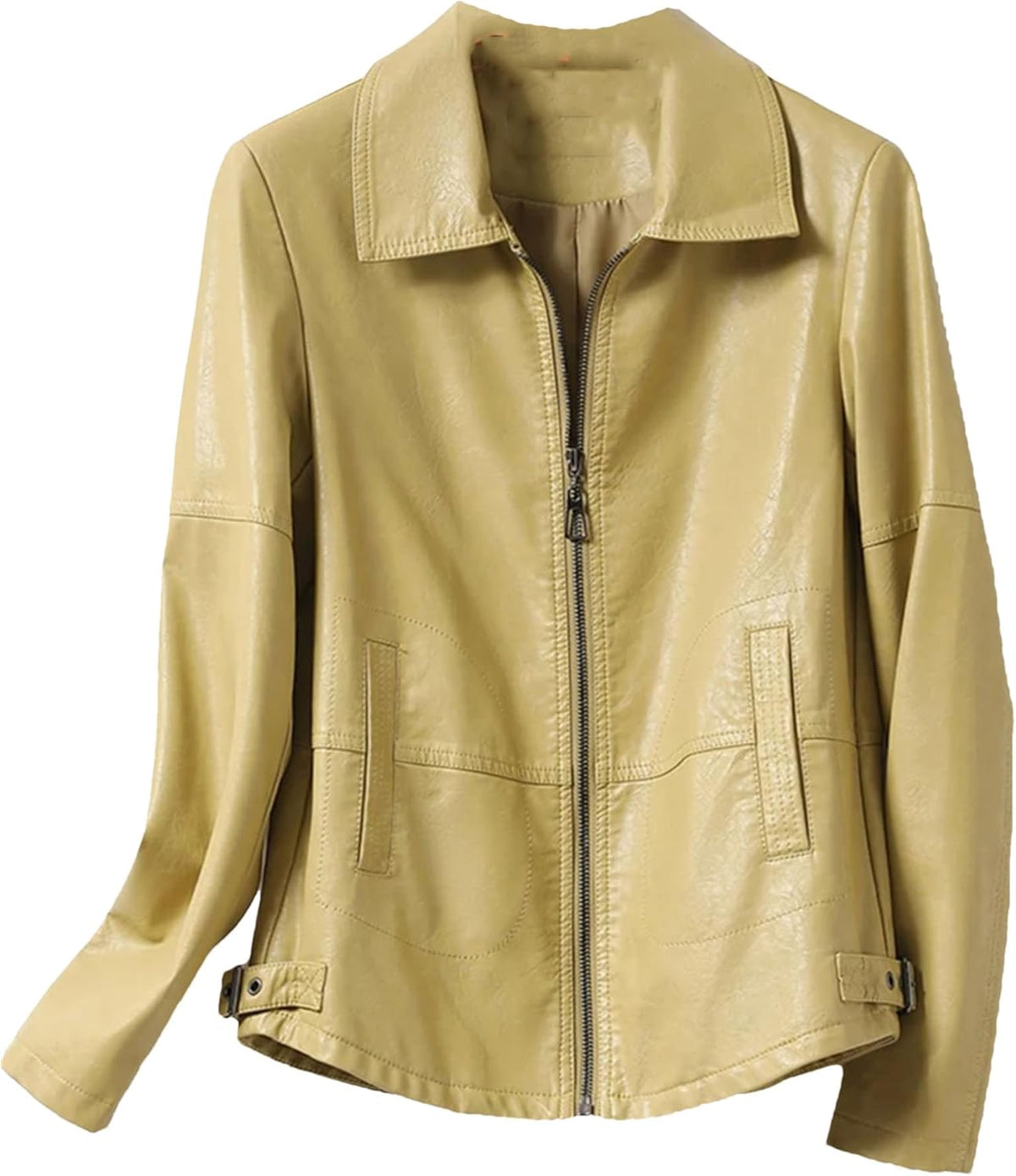 Hgvcfcv Women Short Turn-Down Collar Split Sheepskin Outwear Slim Zipper Women Leather Blazer