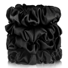 4 Pack Mulberry Silk Scrunchies, Brown Silk Hair Ties for Hair Sleep No Damag Satin Scrunchies Stocking Stuffers Gifts for Women Girl