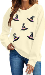 ALLTB Halloween Sweatshirts Women Cute Ghost Shirt Spooky Season Sweatshirt Girls Trip Salem Sweater Witch Pullover Tops