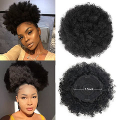 Yinmei Baibian Afro Puff Drawstring Ponytail Kinky Curly Bun Hair Synthetic Short Extensions Hairpieces Updo Hair for Black Women Girls(1B)