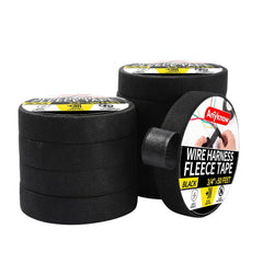 Self-Fusing Wire Harness Tape and Harness Wrap - Fabric Tape, Heat Resistant for Automotive Wiring Harness, Wire Loom Protection with Anti-Abrasion & Noise Reduction (1 Inch x 50 Ft, 5 Rolls, Black)