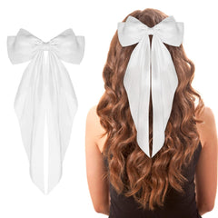 Big Bow Barrettes Long Tail French Ribbon Hair Pins Soft Silky Satin Hair Clip Metal Bowknot Clips 90's Accessories for Party Women Girl