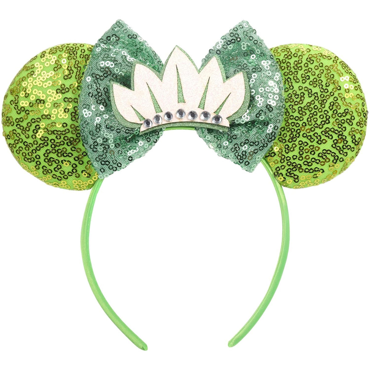 Mouse Ears Headband, Sparkle Princess Bow Headband for Women Girls, Sequin Party Hair Accessories (Frog-Green)
