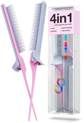ColorBow Rat Tail Teasing Clip Comb (2 Pack) Hair Straightener Comb - Flat Iron Comb - Straightening Comb - Hair Coloring Pink / Gray