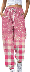 Sweatpants for Women Floral Print Casual Elastic Waist Wide Leg Pants Lightweight Baggy Trousers with Pocket