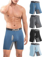 Boxer Briefs for Men Pack Breathable Mesh, Men's Underwear Moisture Wicking, Boxers for Men with 3D Pouch Long Leg
