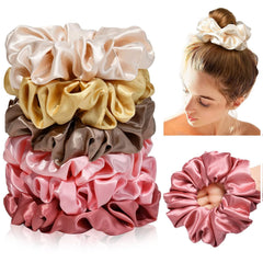 CEELGON Black Big Scrunchies for Women 6.3Inches Large Scrunchie Satin Oversized Silk Thick Elastic Hair Ties Jumbo Hair Scrunchies 6 Pack (Black)