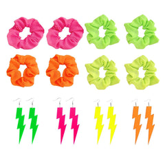 Neon Scrunchies,Neon Hair Accessories,Neon Hair Ties,Hot Pink Scrunchie,80s Hair Accessories for Women,80s Outfits for Women Girls (4 Pack Scrunchies)