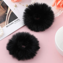 Lusofie 2Pcs Black Pompom Hair Tie Furry Faux Rabbit Fur Fuzzy Scrunchies Black Fuzzy Hair Ties Baby Hair Ties Ponytail Holders Pom Hair Accessories for Girl Women