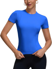 Womens Workout Compression Shirts,Athletic Dry Fit Yoga Gym Pilates Shapewear Tops,Cute Crop Y2K Short Sleeve Clothes