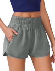 PINSPARK Running Shorts for Women Quick Dry High Waisted Athletic Short 2 in 1 Workout Gym Shorts with Zipper Pockets