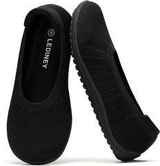 Wide Ballet Flats Shoes for Women, Width Foldable Round Toe Knit Women's Flats with Arch Support, Comfortable Shoes for Women Dressy Casual Work Office