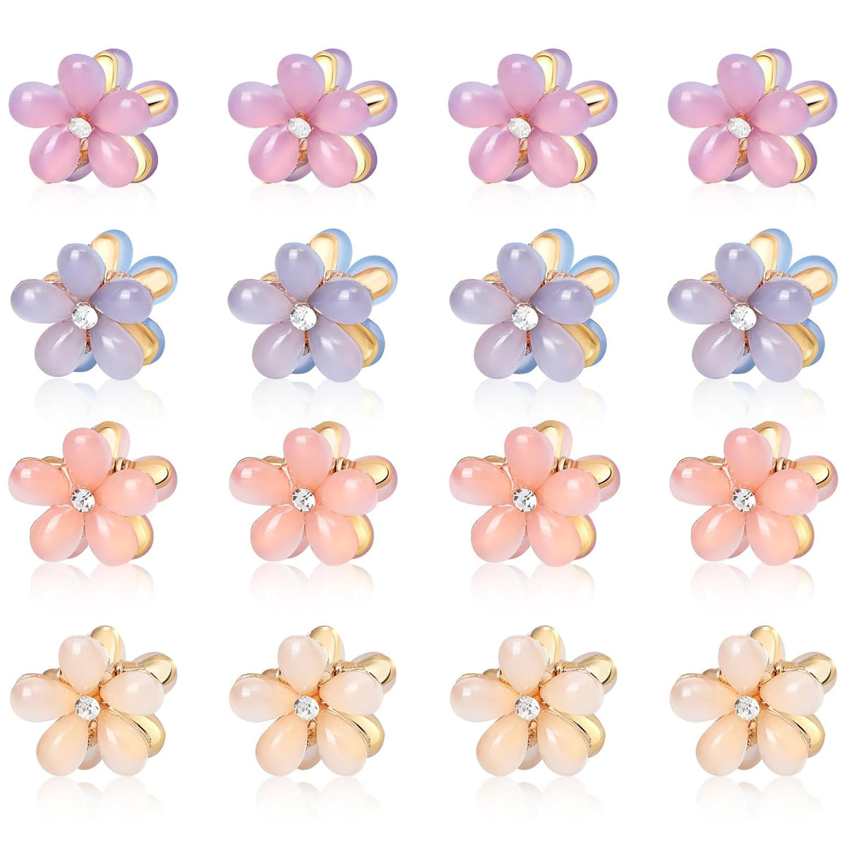 CWJCYTNSN 16PCS Small Metal Hair Claw Clips, Silver Mini Hair Clips for Thin Thick Hair, Cute Tiny Hair Clips, Little Flower Hair Jaw Clamps, Nonslip Bangs Pins Hair Accessories for Women Girls
