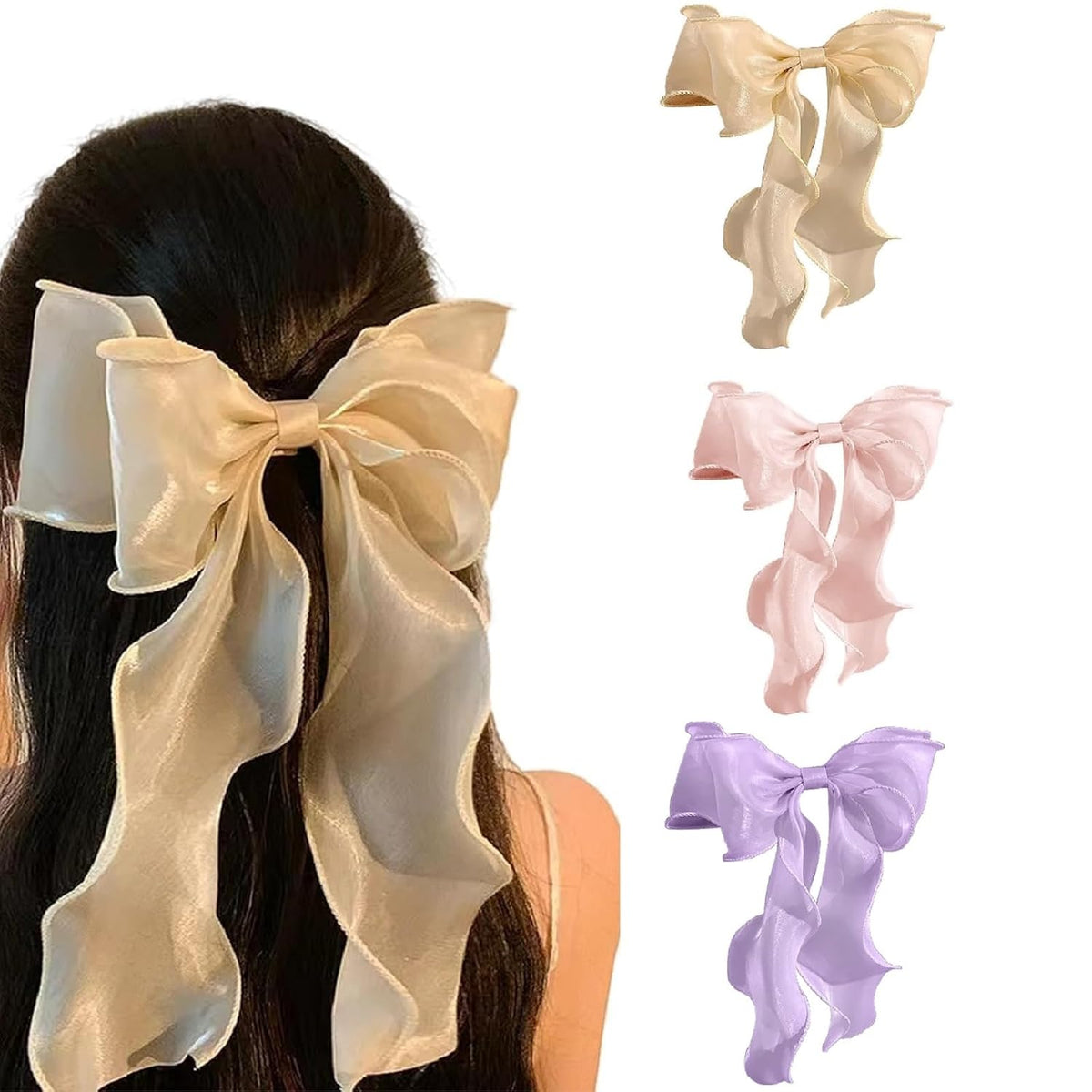 papasgix Hair Bow Clips: Solid Color Silk Ribbon Bows for Women and Girls (1, Blue)