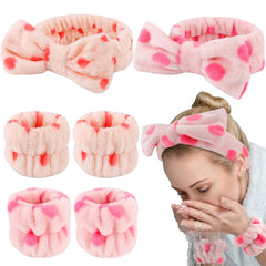 WHAVEL 6PCS Spa Headband and Wristbands Set, Face Wash Headband Wrist Bands for Washing Face Makeup Skincare Hair Band Skin Care Accessories Tools