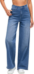 GRAPENT Wide Leg Jeans for Women Trendy High Waisted Stretchy Denim Pants 90s Baggy Jeans Trouser Jeans with Pockets