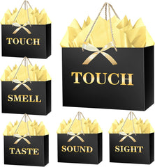 JWSCYSY 12.6" 5 Senses Gift Bags with Tissue Papers and Ribbons for Men, Women, Him Her Birthday, Anniversary, Wedding, Valentine's Day (Black Silver)