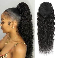 Adette Human Hair Kinky Straight Ponytails Drawstring Extension 14 Inch Kinky Straight Hair Clip in Pony Tail for Black Women