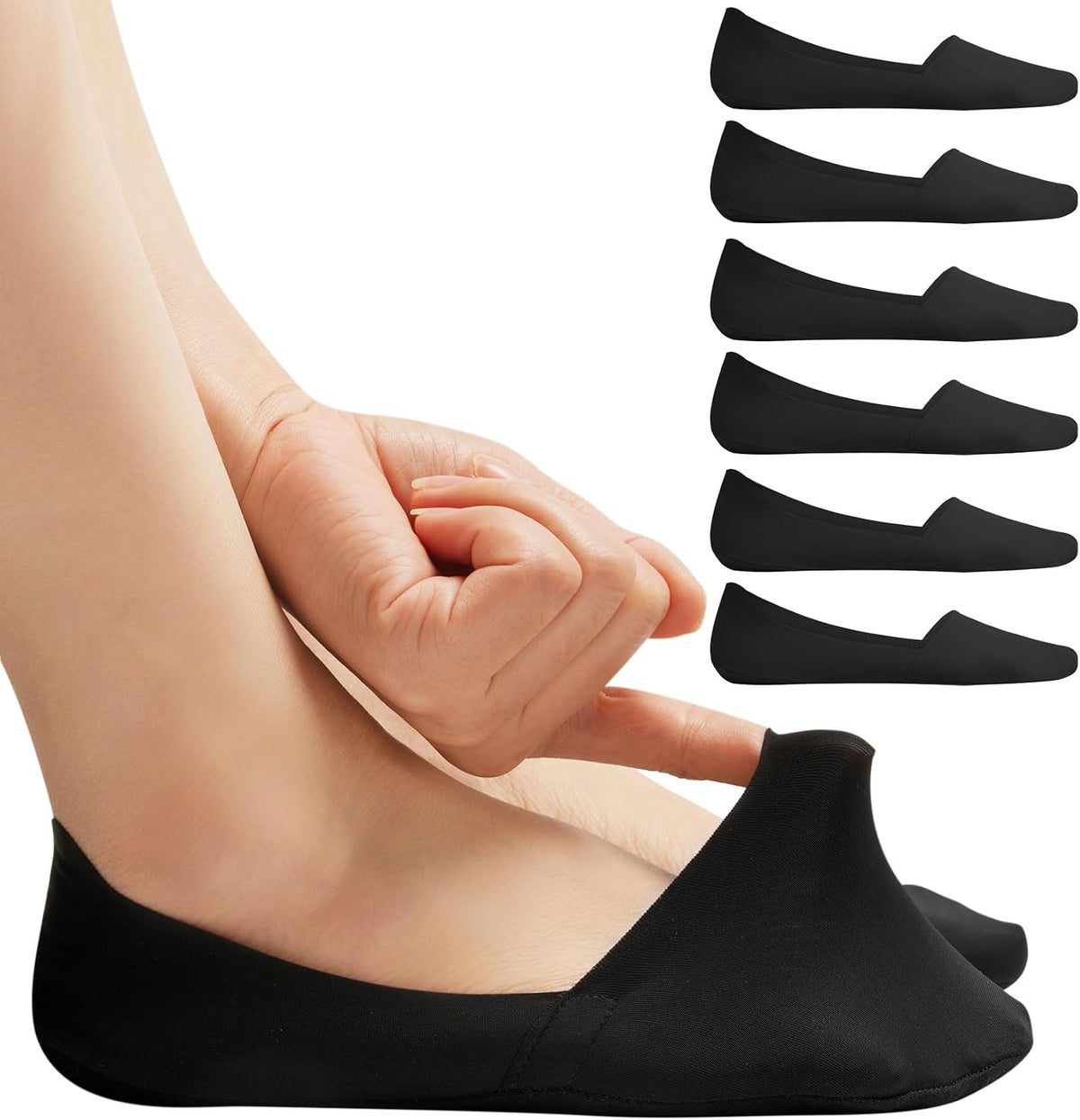 No Show Socks for Women, Non Slip Nylon Thin Footies Invisible Silky Low Liner Socks for Loafers Flats 6 Pairs