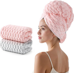 REDKISS Blue Microfiber Hair Towels - Extra Large Hair Towel Wrap for Women, 24x42 inch Hair Towels with Elastic Strap, Super Soft Hair Drying Towels for Long, Thick, Curly Anti Frizz Turbans