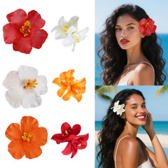 6 Pcs Hawaiian Flower Hair Clips for Women, Plumeria Hibiscus Hair Clip Artificial Flower Clips 3.5 Inch Floral Hair Barrettes for Summer Vacation Beach Party Girls Holiday Gifts (White, Red, Orange)