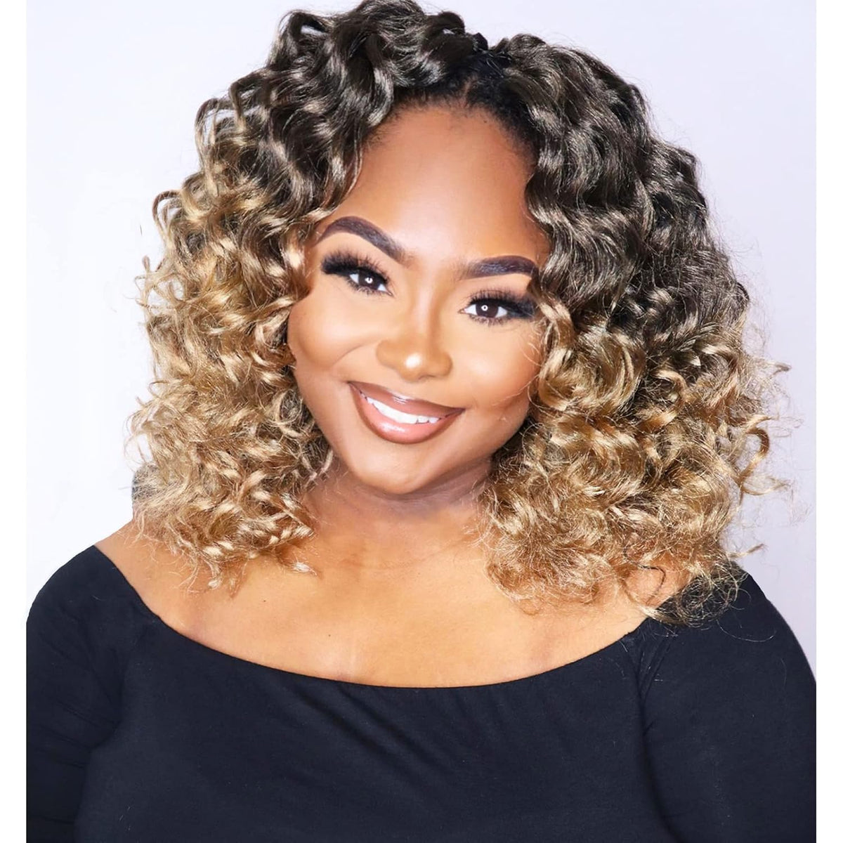 ToyoTree Ocean Wave Crochet Hair - 9 Inch 8 Packs Ombre Brown Short Curly Deep Wave Crochet Hair, Synthetic Ocean Wave Braiding Hair Extensions (9 Inch,OT30-8P)