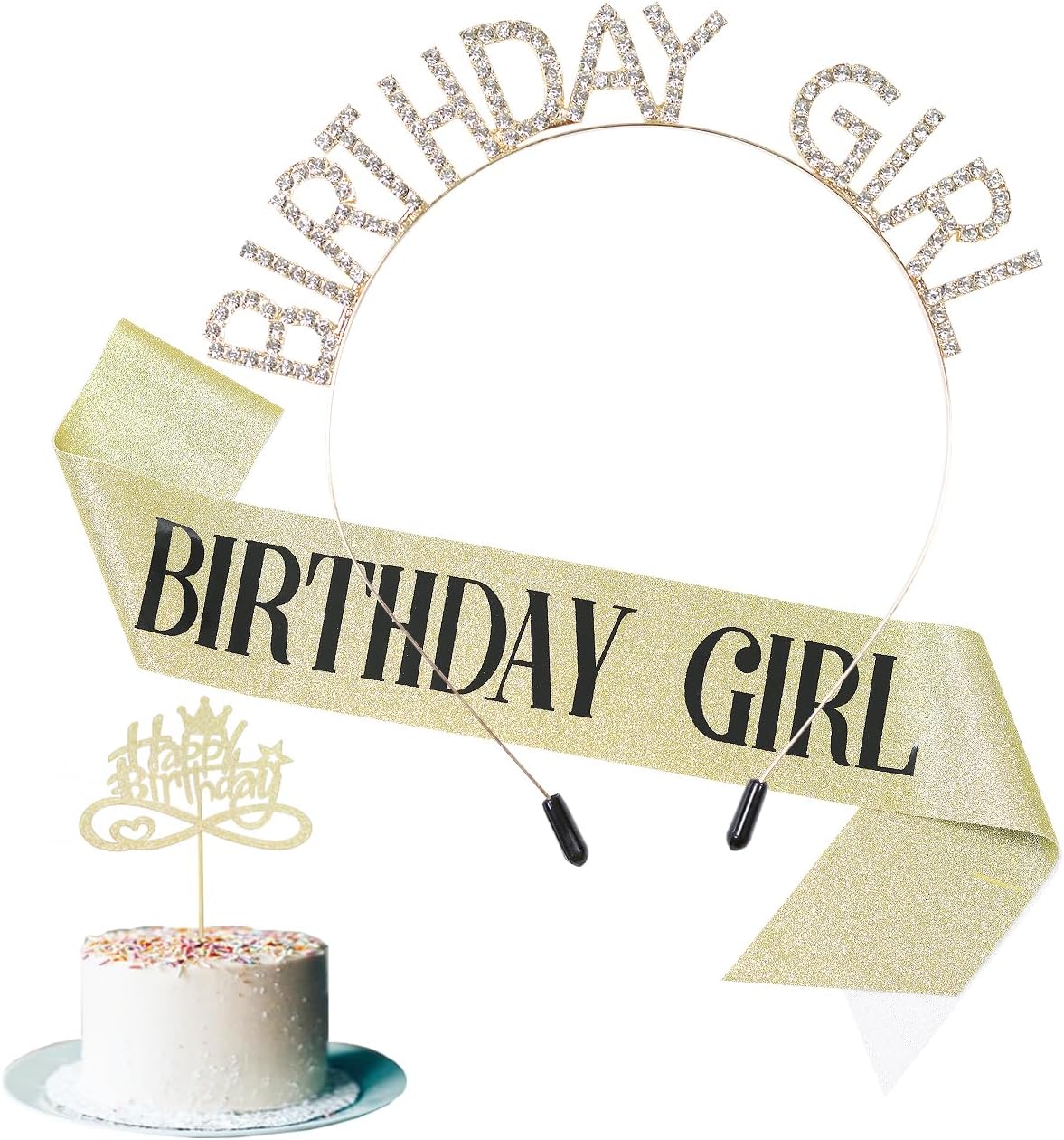 Silver Birthday Headband for Women,Sash and Crown for Girls,Gift for Her,Cake Topper,Accessories for Birthday Decorations.