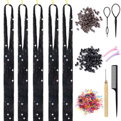 Hair Tinsel Kit with Tools 48 Inch 1200 Strands Colorful Tinsel Hair Extensions Fairy Hair Tinsel Kit Heat Resistant Sparkling Glitter Tensile Hair Accessories for Girls Women Kids