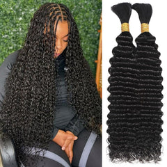 Human Braiding Hair for Boho Braids 110g 20 Inch Deep Water Wave Bulk Human Hair for Braiding No Weft 12A Wet and Wavy Curly Human Hair Extensions 2 Bundles/Pack Natural Color