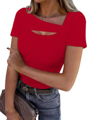 XIEERDUO Womens Summer Tops Short Sleeve Shirts for Women Sexy Tops Y2K Shirts One Piece Cutout Tops