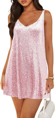 Women's Sequin Dress for Women Sparkly Glitter V Neck Shift Cocktail Disco Outfit Party Club Night Out Mini Dresses