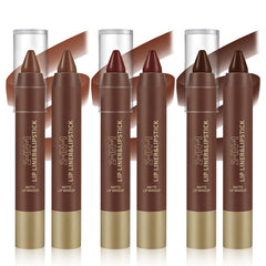 3 Colors 2 in 1 Matte Lip Crayon Set, Velvet Smooth Rich Creamy Gradient Brown Ombre Lip Liner Lipstick Combo, Multi-Use Long Lasting Plumping Lip Pencil, High Pigmented Lip Line Sketch Makeup